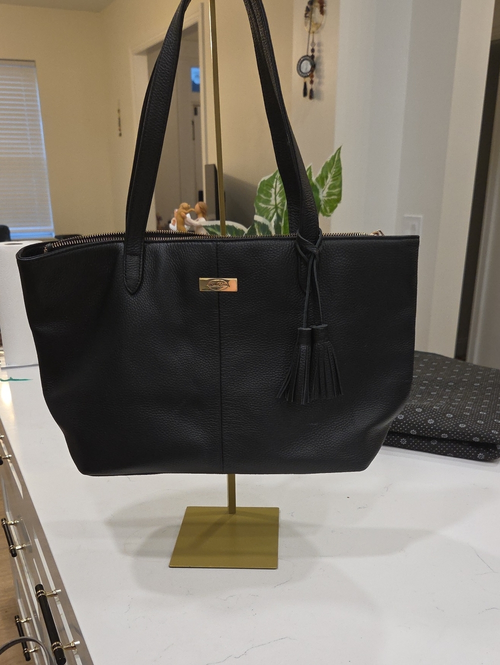 Onna Ehrlich Black Leather Tote with Tassel